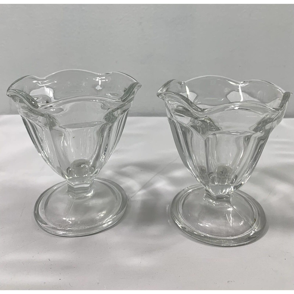 2 Vintage Anchor Hocking‎ Clear Glass Ice Cream Dishes Bowls